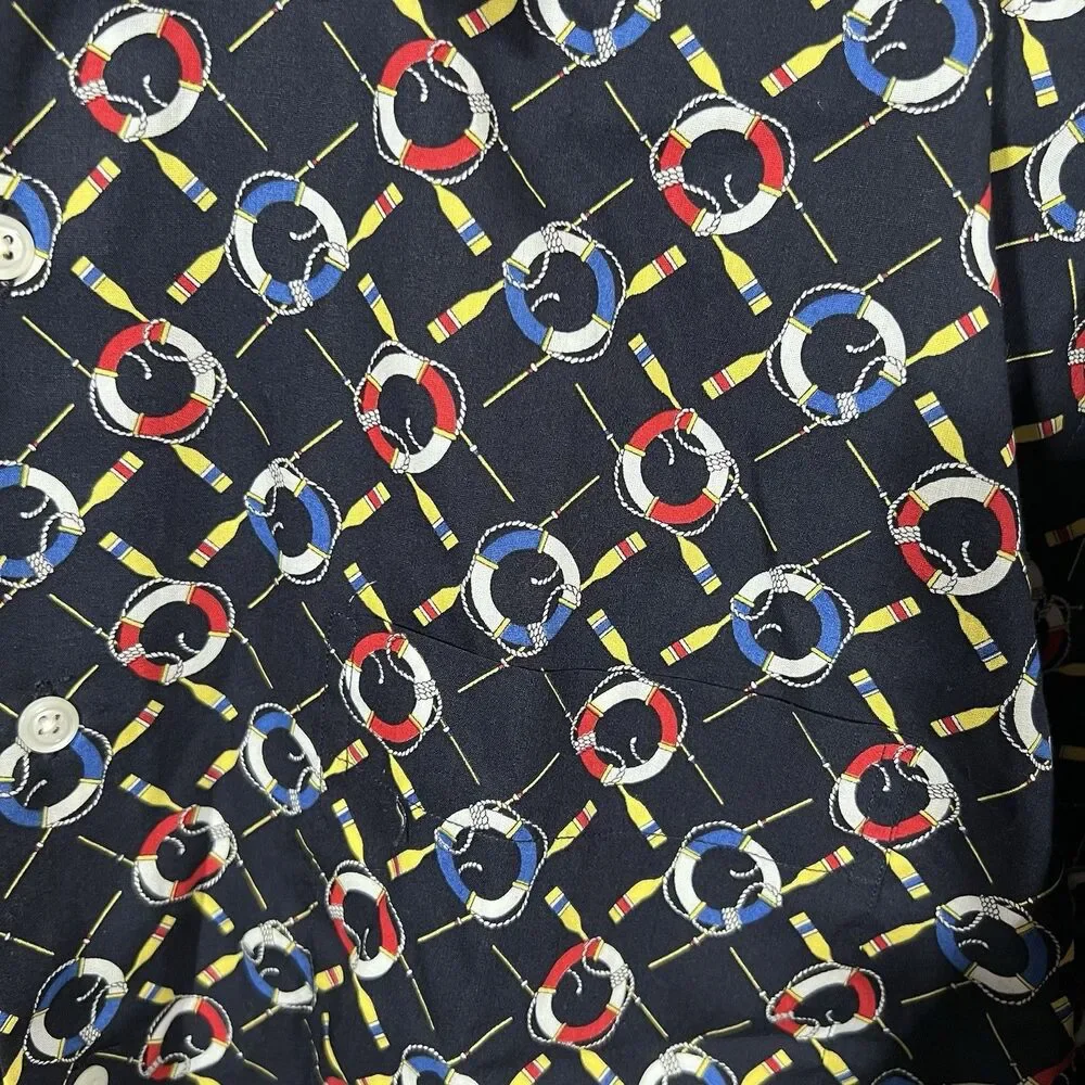 Maus & Hoffman Nautical Buoy Boating Short Sleeve Button Up Shirt Men's XL NWT! - Picture 2 of 5